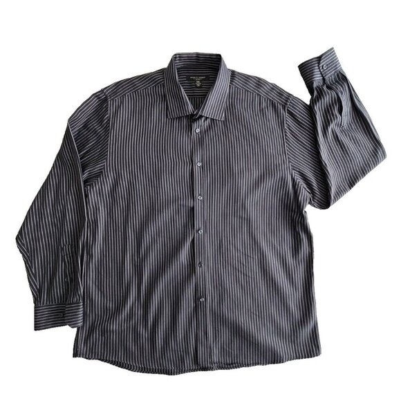 Pronto Uomo Shirt Men's XXL Black Gray Striped Long Sleeve Cotton Quiet Luxury - Picture 1 of 16